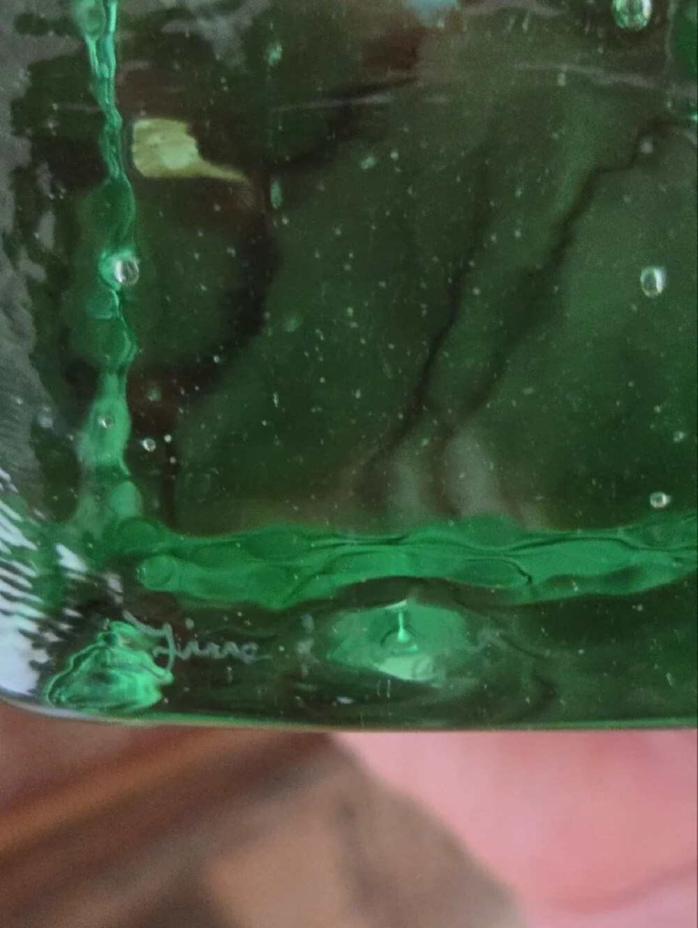 Fire and Light Signed Green Glass Taper Candle Holders - Pair
